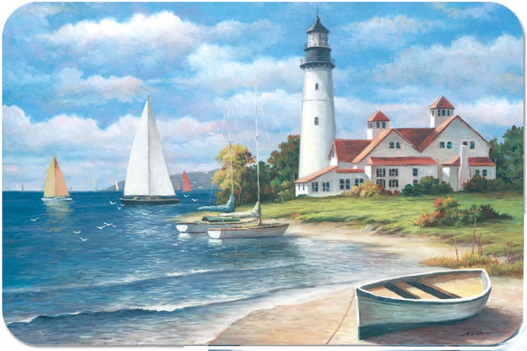 ! A Beach Lighthouse Mural Glass CuttingBoard Trivet ! A Beach Lighthouse Mural Glass CuttingBoard Trivet